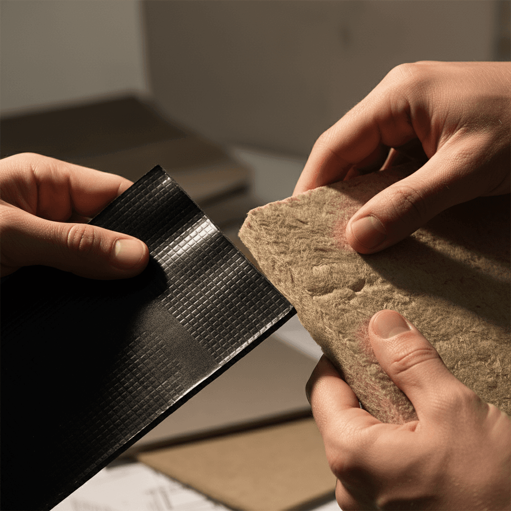 Professional comparing waterproofing and insulation samples